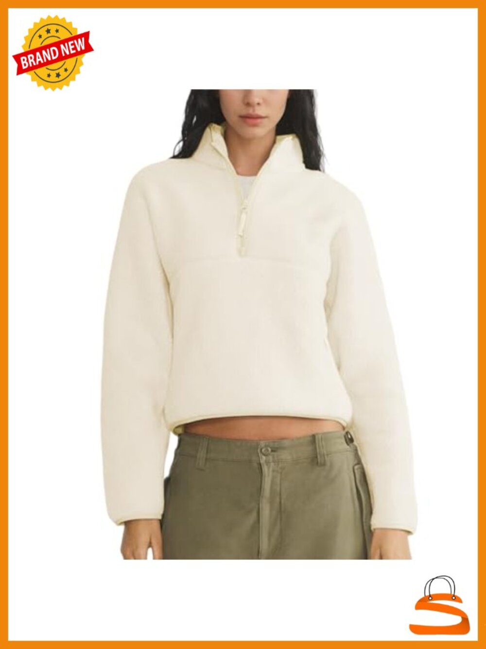 Women Sherpa Fleece Cropped Half Zip Pullover Sweatshirt with Pockets
